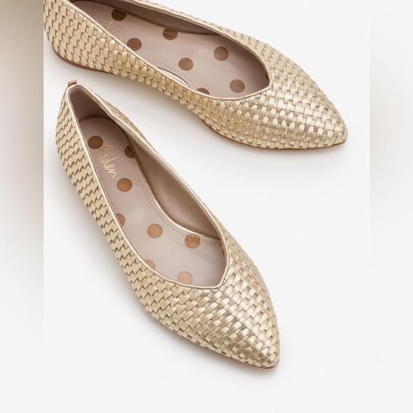 New Without Box Boden Hazel woven leather metallic gold pointed toe flat shoes - Picture 1 of 8